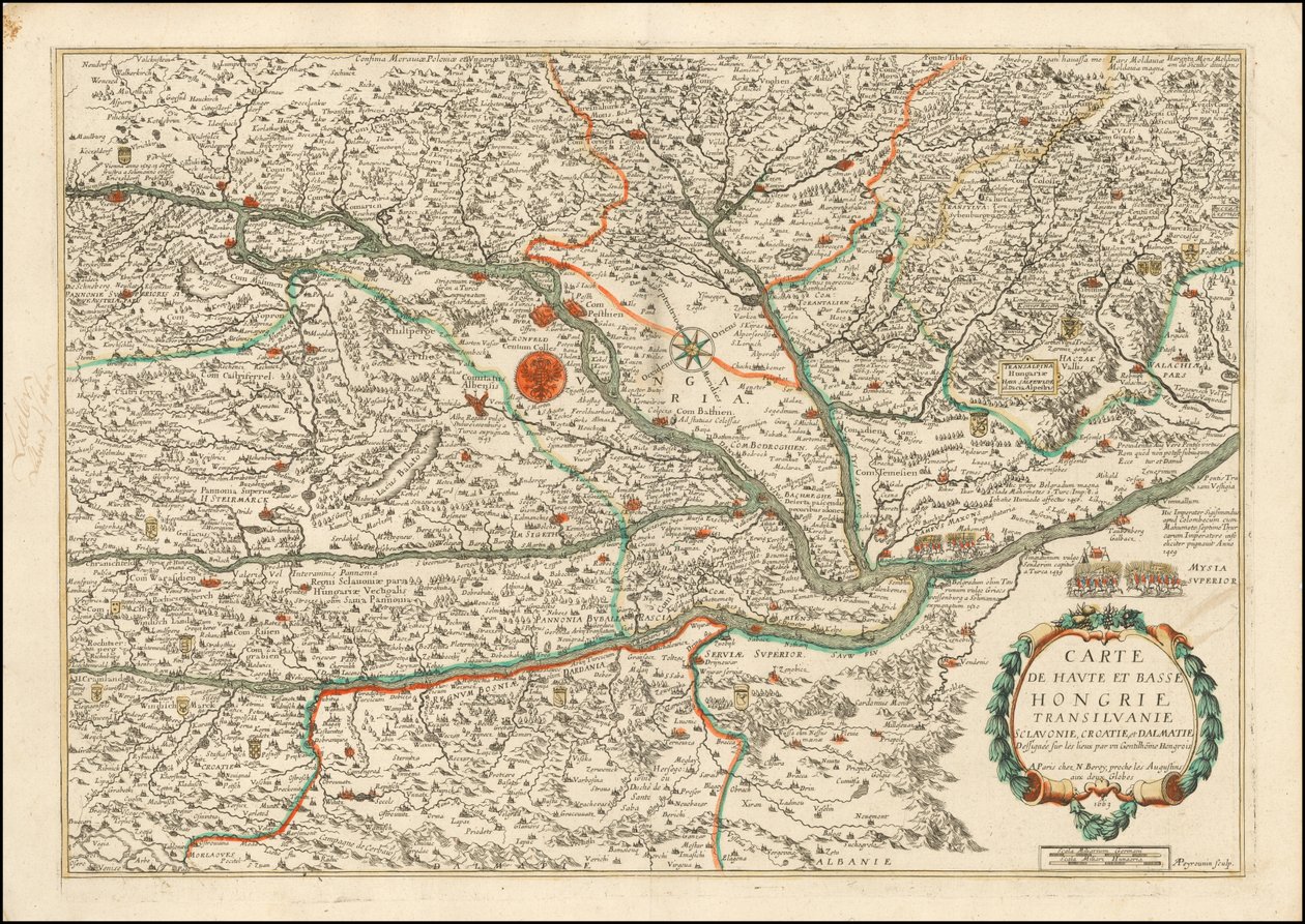 1663-as térkép Felső- és Alsó-Magyarországról, Erdélyről, Szlovéniáról, Horvátországról és Dalmáciáról, kiadta Nicolas Berey. alkotó: Nicolas Berey