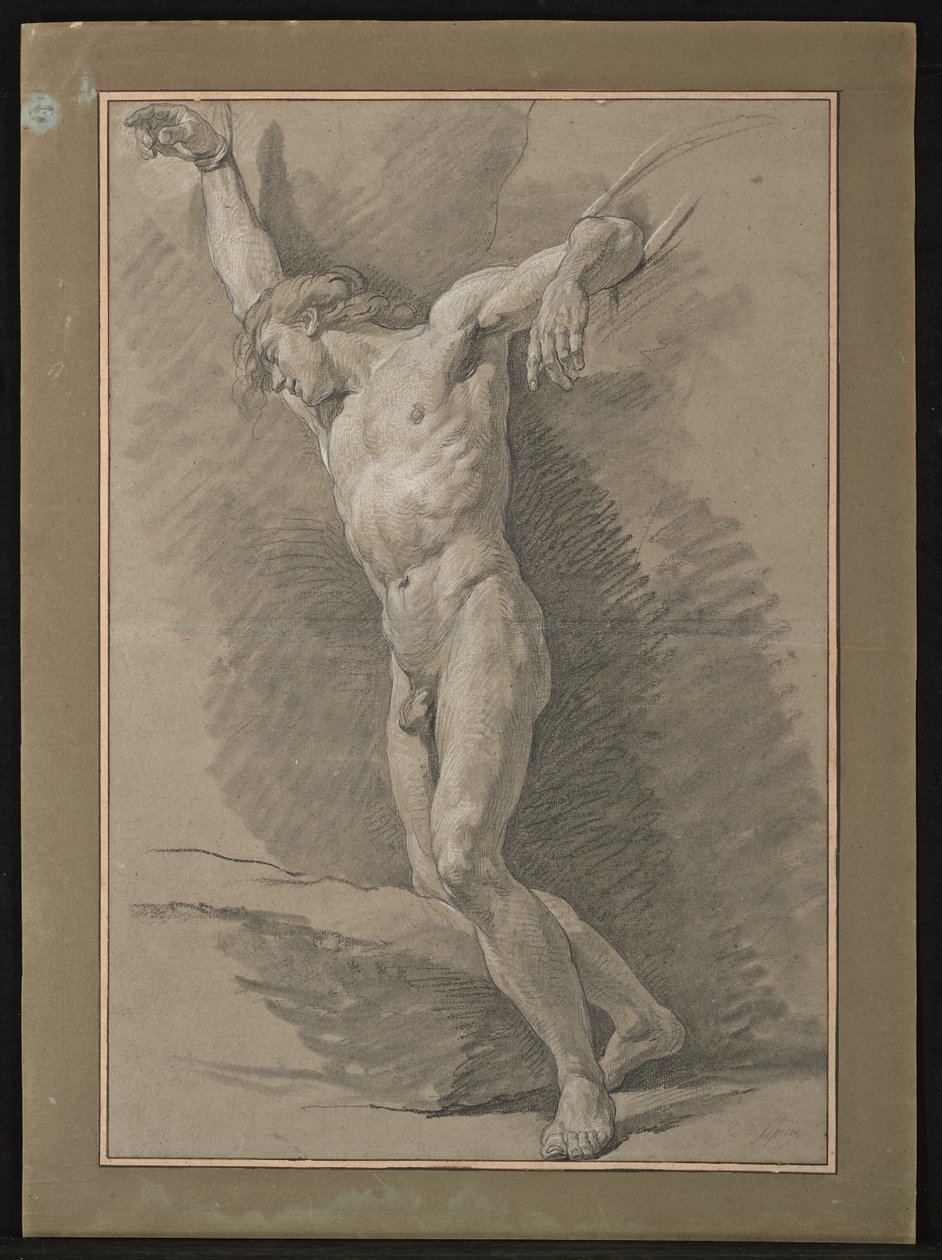 Meztelen férfi akadémia, karok kötéllel (fekete-fehér kréta szürke papíron) alkotó: Nicolas Bernard Lepicie