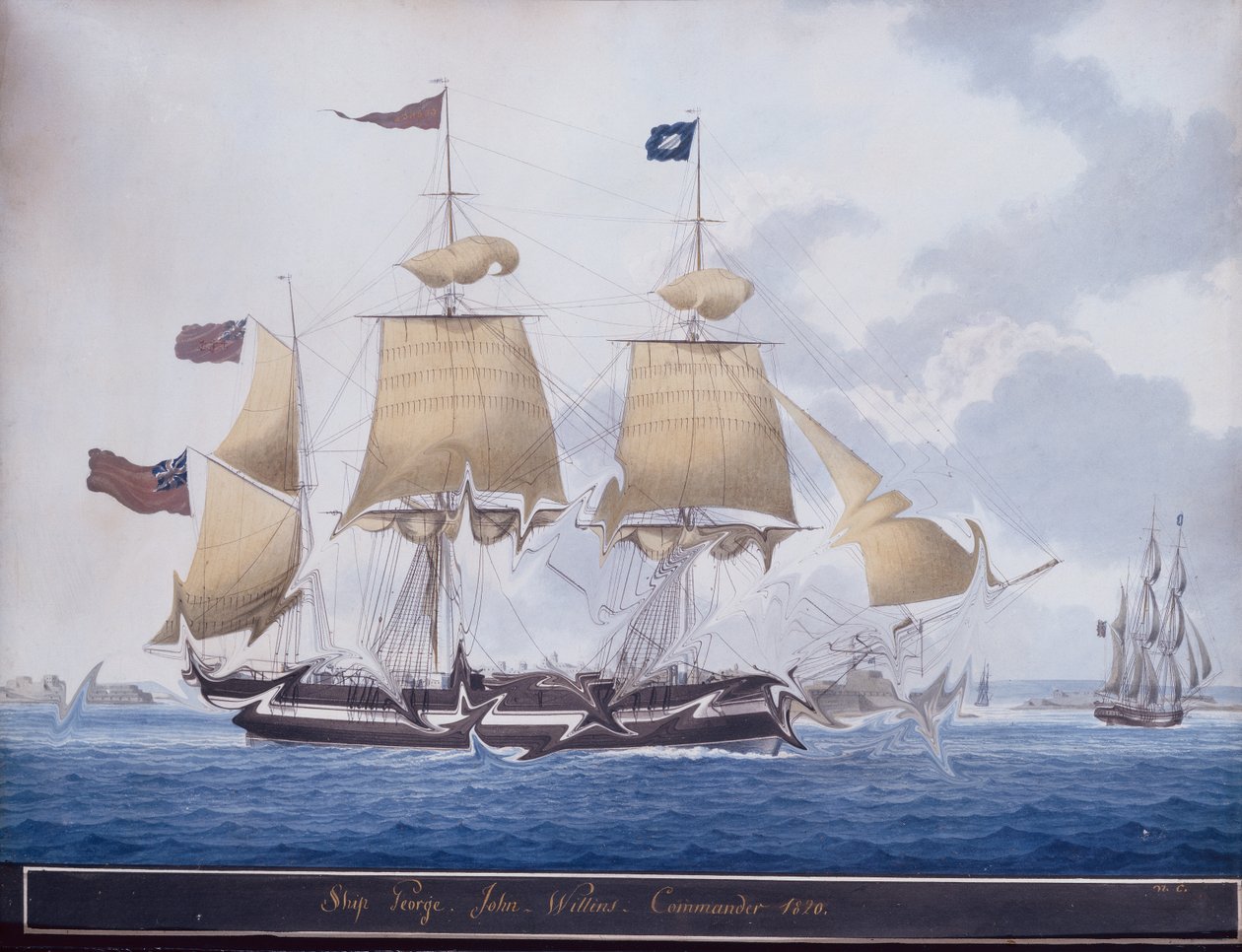 The Three Master George Valetta kikötőjénél, Máltán alkotó: Nicolas Cammillieri of Malta