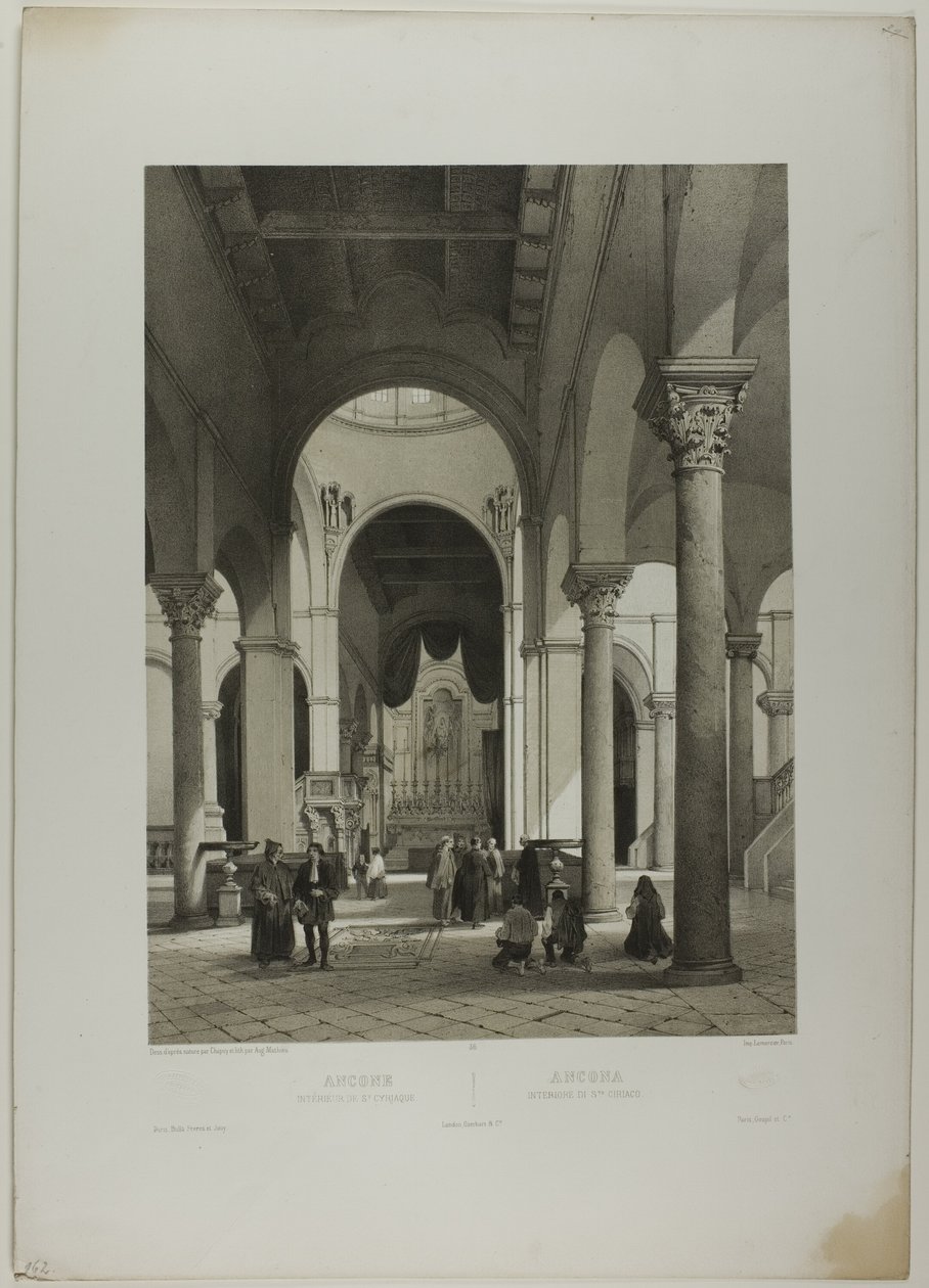 Ancona: Szent Szirákusz belseje, 38. tábla az Italie Monumentale et Pittoresque című műgyűjteményből. alkotó: Nicolas Chapuy