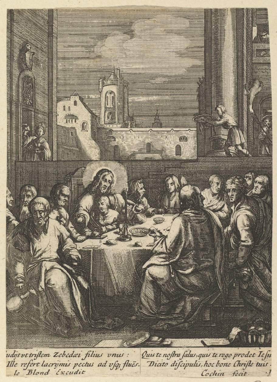 Az utolsó vacsora, Krisztus szenvedéséből, 17. század közepe. alkotó: Nicolas Cochin