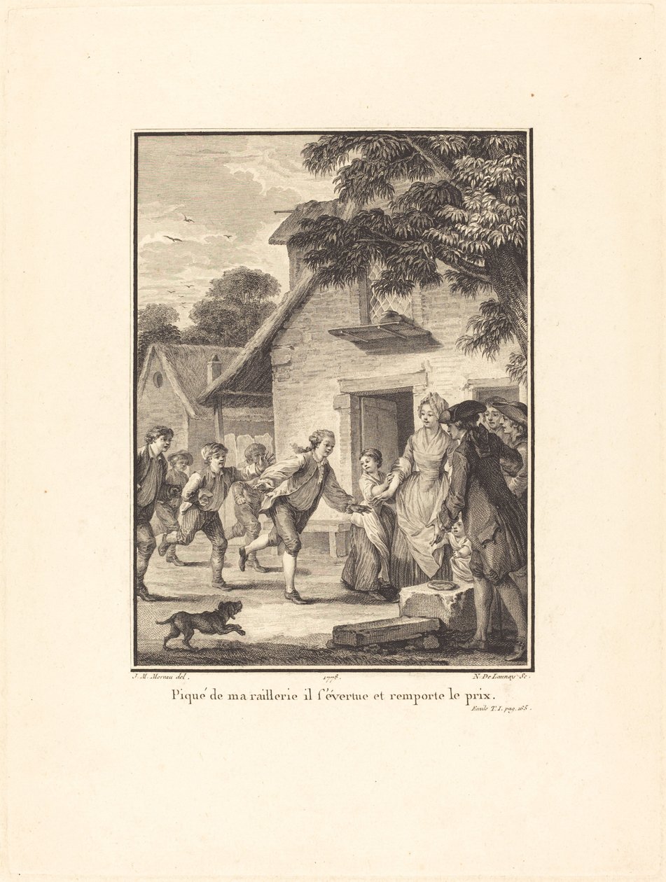 Gúnyomtól elcsípve igyekszik és megnyeri a díjat alkotó: Nicolas Delaunay after Jean Michel Moreau