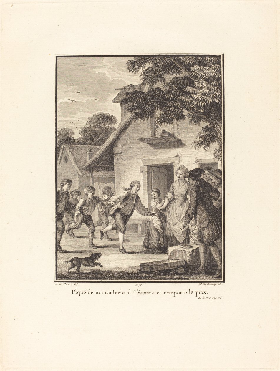 Gúnyomtól elcsípve igyekszik és megnyeri a díjat alkotó: Nicolas Delaunay after Jean Michel Moreau
