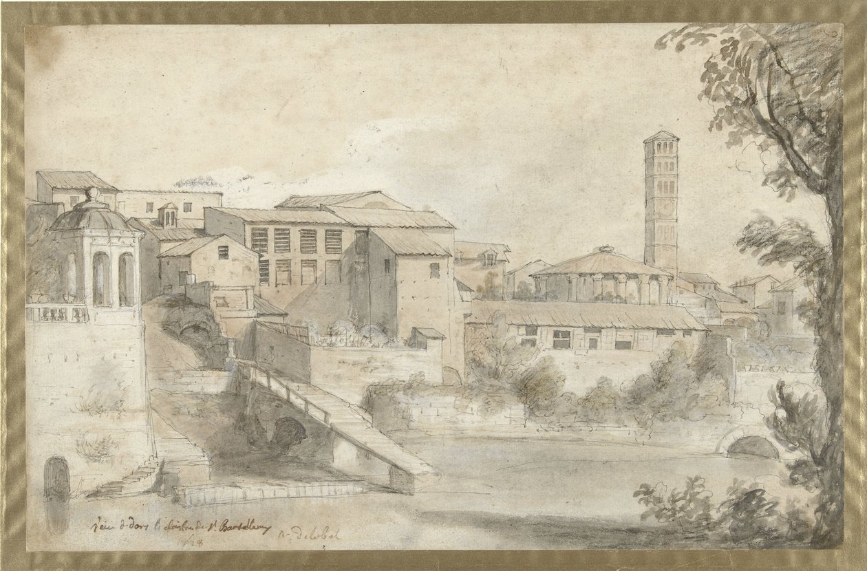 Tiberis-sziget a San Bartolommeo-kolostorral alkotó: Nicolas Delobel