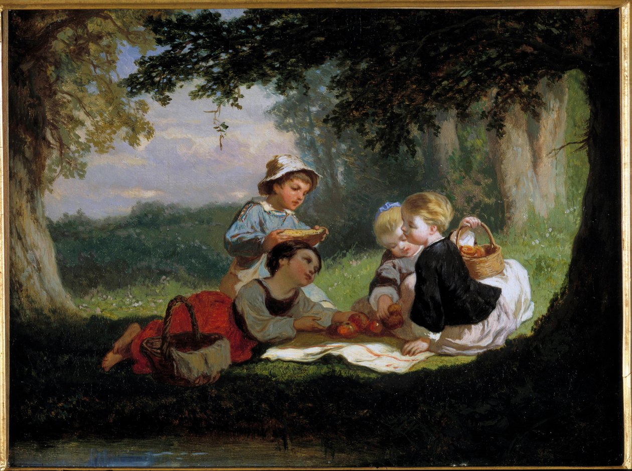 Nicolas Gabe (1814-1865) Le Gouter Champetre festménye 19. századi magángyűjtemény alkotó: Nicolas Edward Gabe