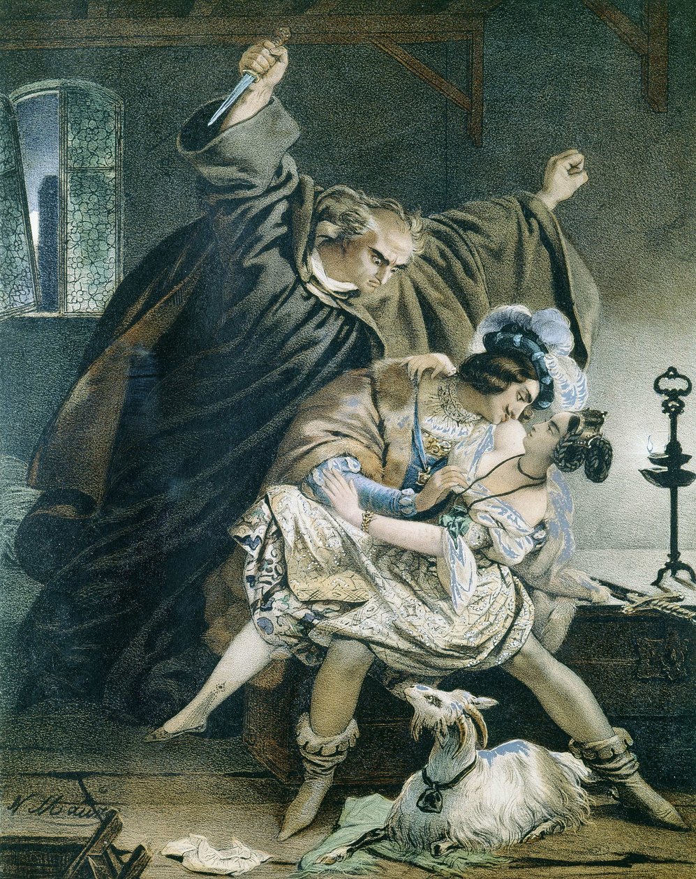 Esmeralda, Phoebus és claude Frollo (Notre Dame de Paris), Victor Hugo. Illusztráció: Nicolas Eustache Maurin 1799-1850 Magángyűjtemény. alkotó: Nicolas Eustache Maurin