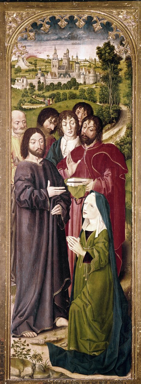 Lázár feltámadása: Márta Krisztus előtt (a bal oldali panel részlete) (tempera a panelen alkotó: Nicolas Froment