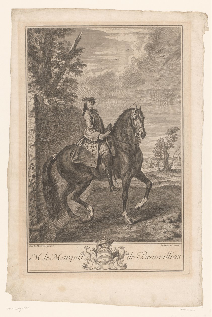 Paul de Beauvilliers lovas portréja M. le Marquis de Beauvilliers (cím a tárgyon) alkotó: Nicolas Gabriel Dupuis