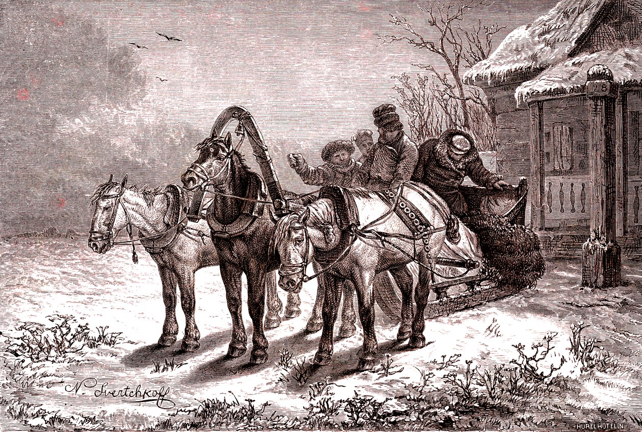 Russia. Relay station in 1865. Post house.1865 (Engraving) alkotó: Nicolas Gregorovitch Svertschkoff