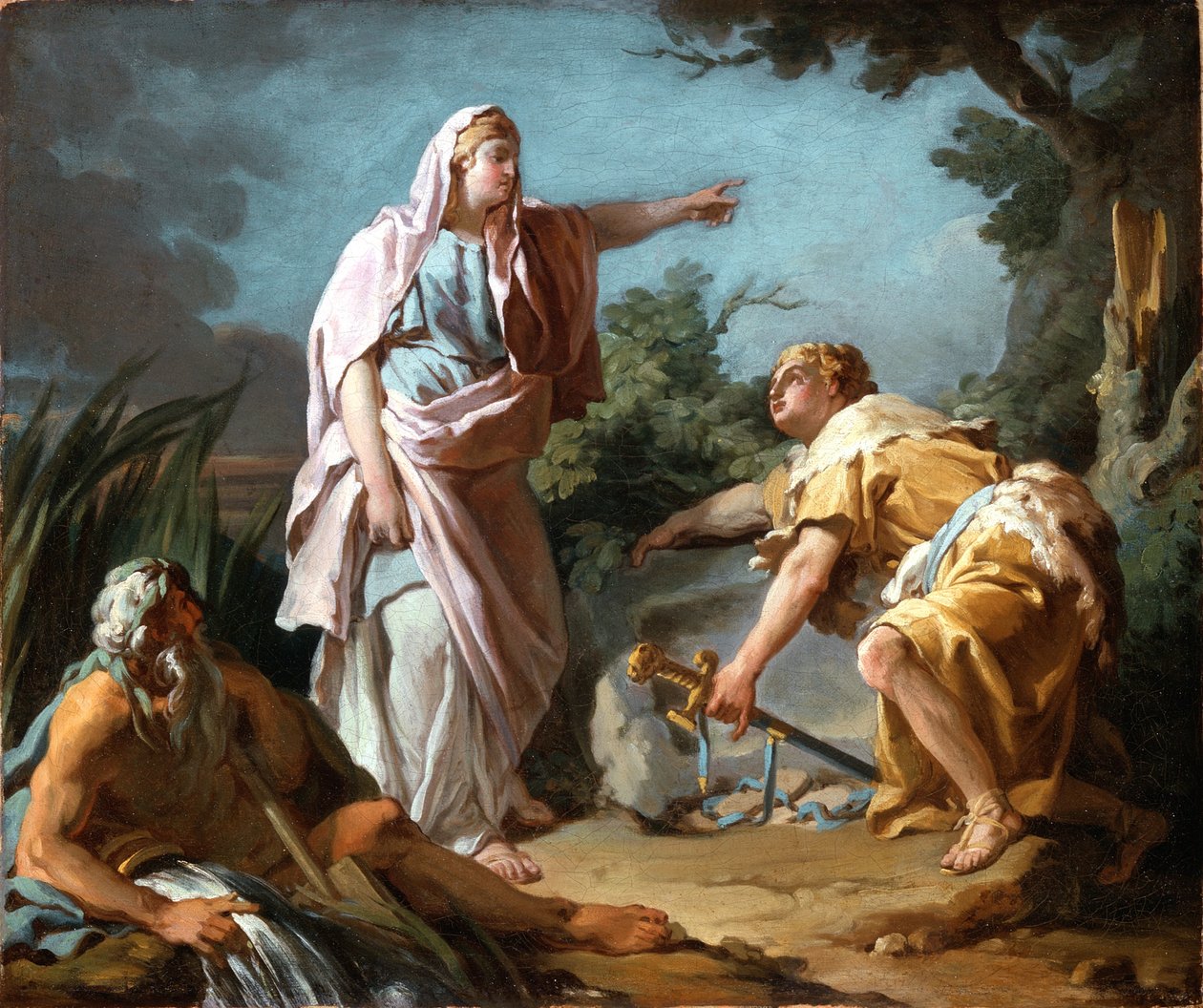 Aethra megmutatja fiának Thészeusznak azt a helyet, ahol az apja elrejtette a karját, 1768 alkotó: Nicolas Guy Brenet