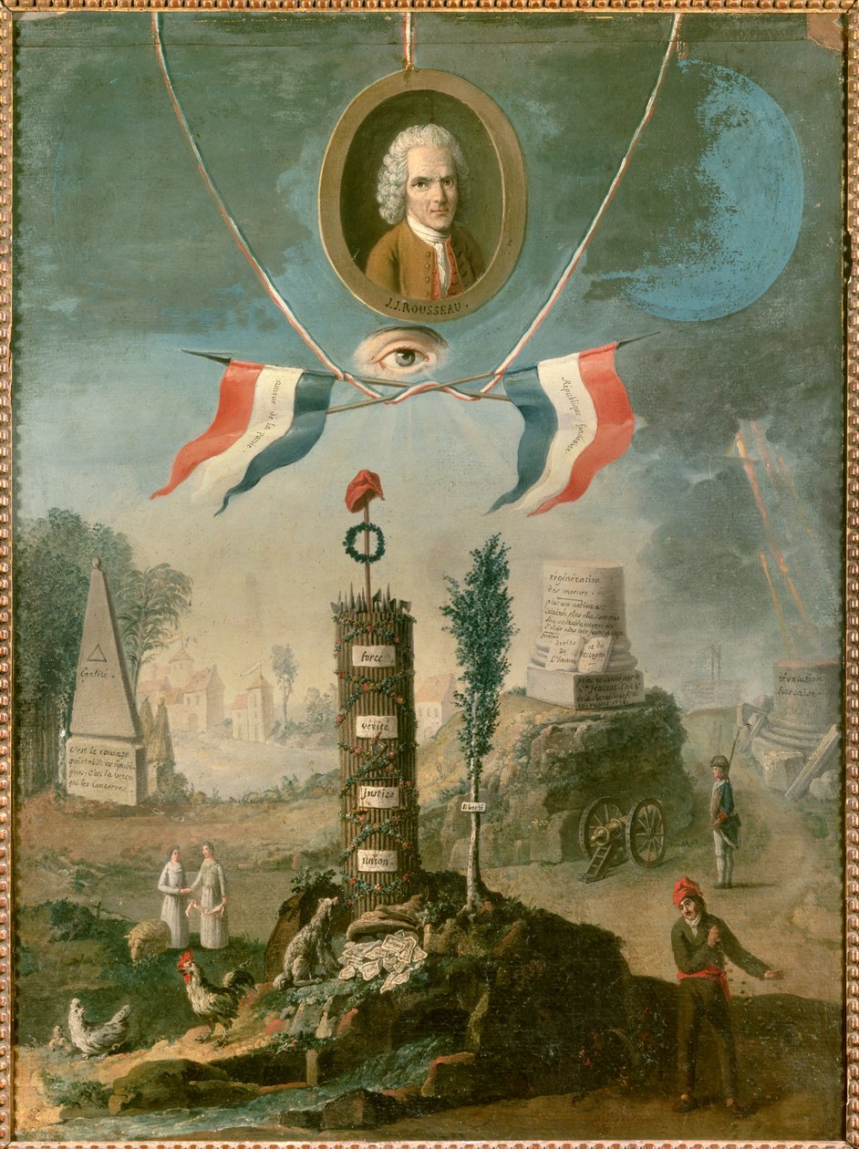 Forradalmi allegória: Jean Jacques Rousseau svájci filozófus (1712-1778) portréja a forradalom szimbólumaival. Nicolas Henri Jeaurat De Bertry festménye (1728-1796 körül) alkotó: Nicolas Henri Jeaurat de Bertry