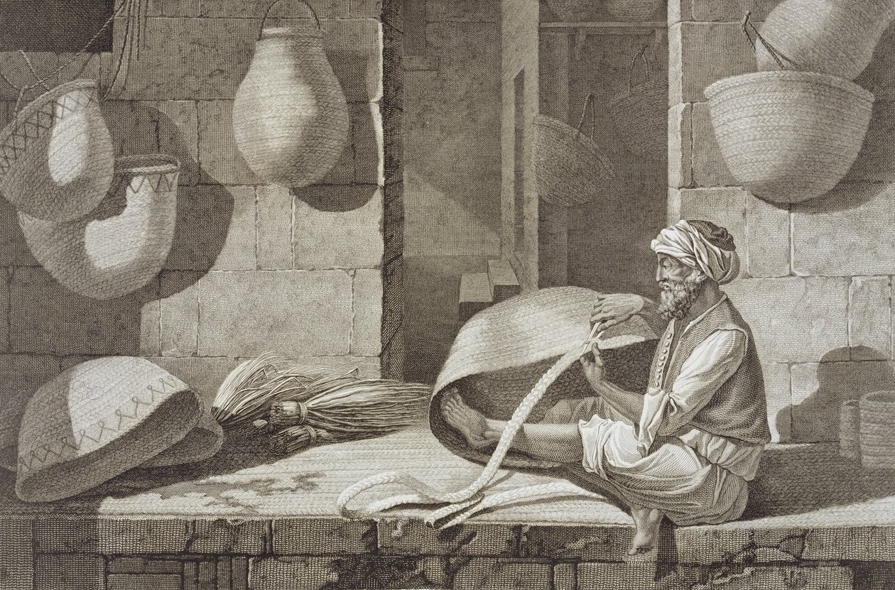A kosárkészítő, az "Egyiptom leírása" II. kötetéből, Schroeder metszete, pub. Napóleon parancsa alatt alkotó: Nicolas Jacques (after) Conte