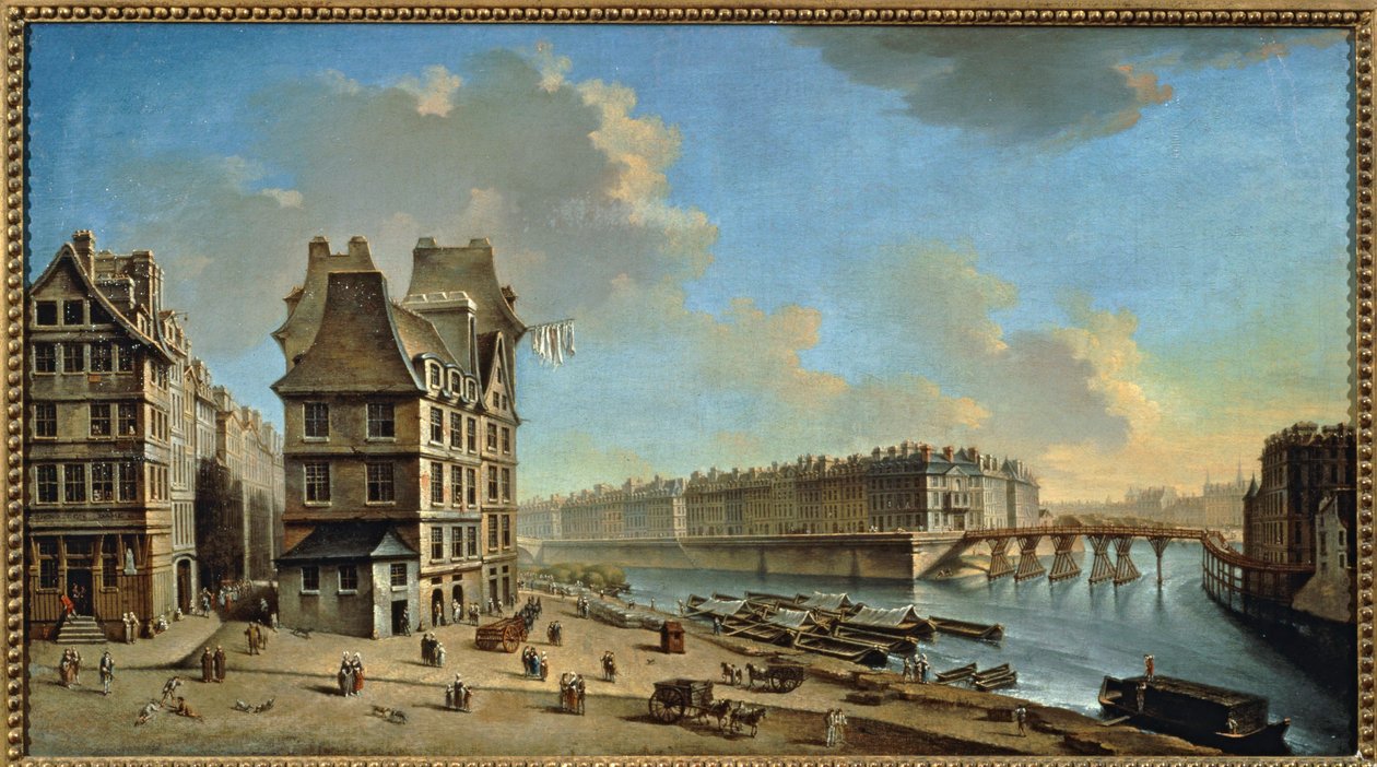 Az Ile Saint-Louis és a Pont Rouge a Place de Greve-ról nézve, Párizs (festmény, vászon) alkotó: Nicolas & Jean Baptiste (1715-93) Raguenet