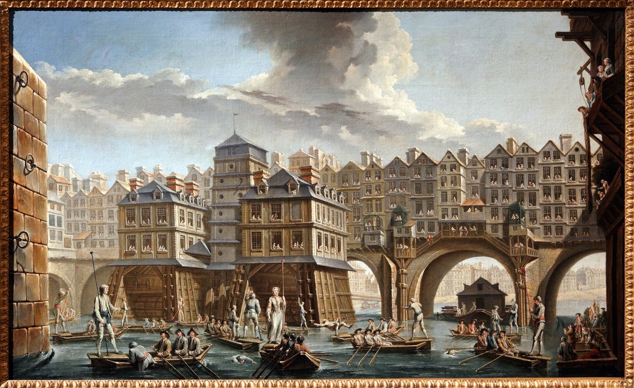 Az uszályok tornája, a Notre Dame híd és a Pont au Change között alkotó: Nicolas and Jean Baptiste Raguenet