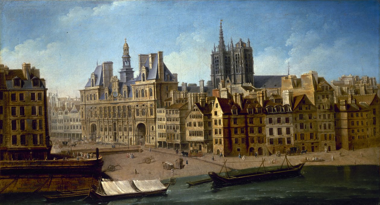 A Városháza és a Place de Grève, 1753. alkotó: Nicolas Jean Baptiste Raguenet