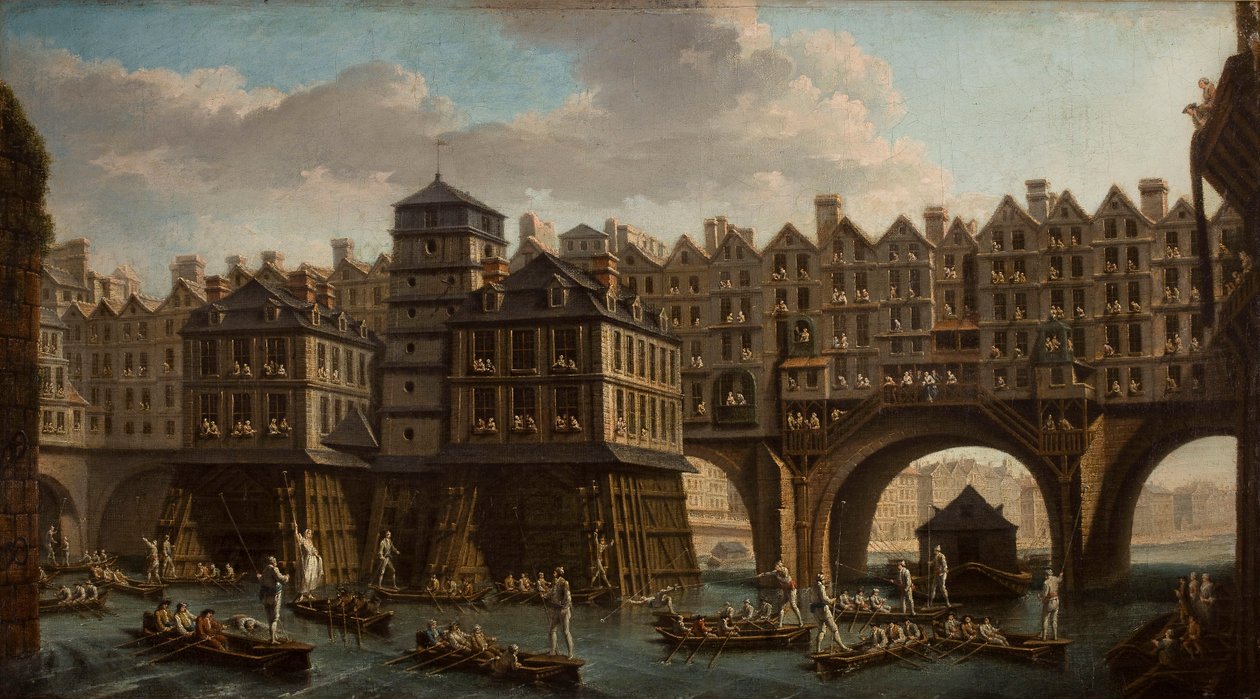 Tengerészek torna, a Pont Notre Dame és a Pont-Au-Change között, Párizs, 1756. alkotó: Nicolas Jean Baptiste Raguenet