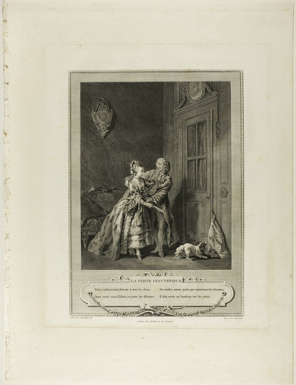Váratlan hívás, a Monument du Costume Physique et Moral de la fin du Dix-huitième siècle című kötetből alkotó: Nicolas Joseph Voyez