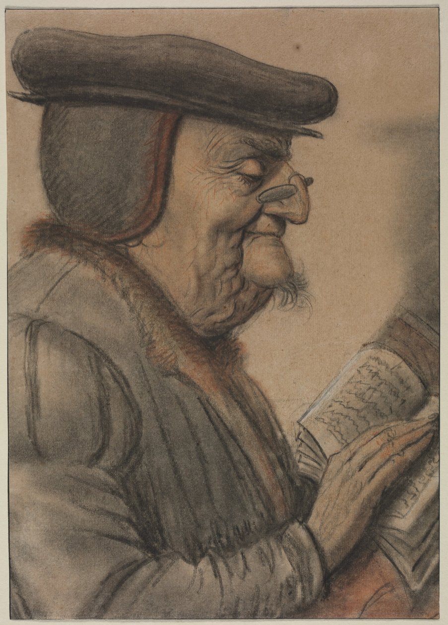 Idős férfi könyvet olvas, 1600-as évek első fele (kréta és fekete tinta) alkotó: Nicolas Lagneau or Lanneau
