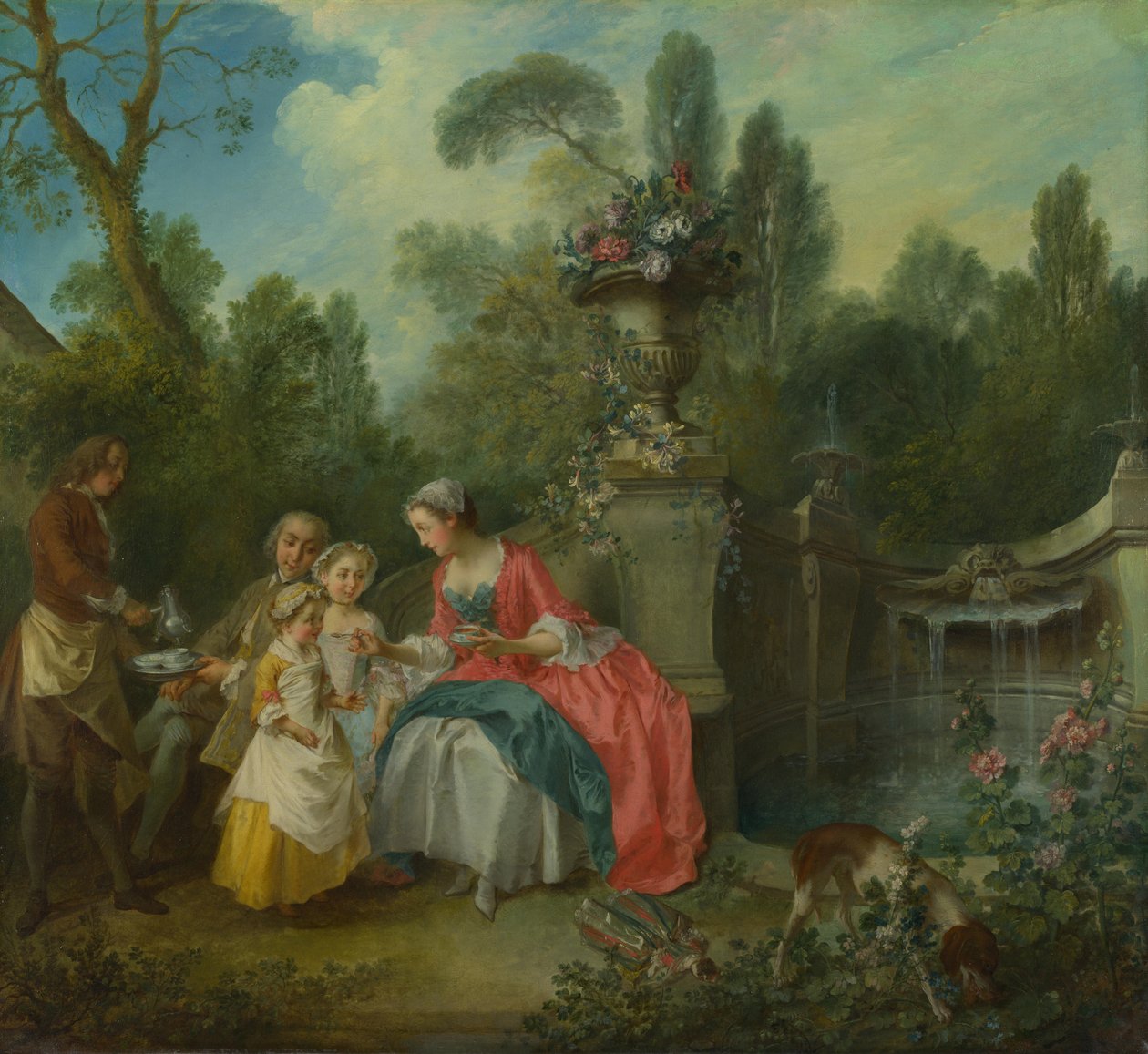 Egy hölgy a kertben kávézik néhány gyerekkel, 1742 körül alkotó: Nicolas Lancret