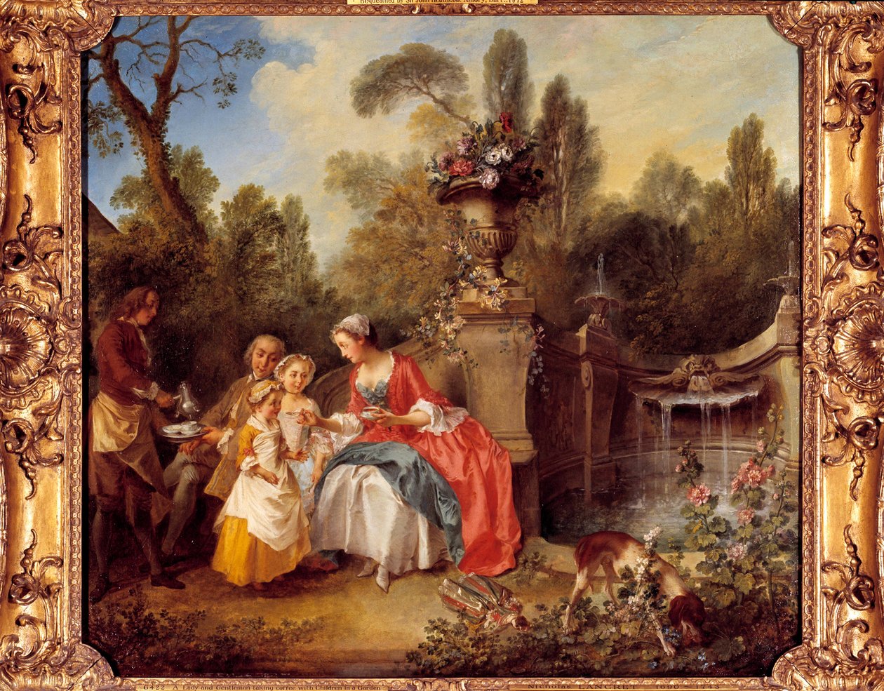 Egy nő a kertben kávézik a gyerekekkel vagy egy csésze csokoládé Nicolas Lancret (1690-1743) festménye alkotó: Nicolas Lancret