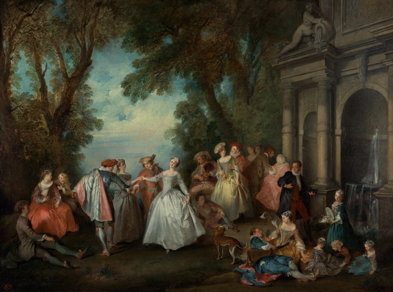 Tánc a szökőkút előtt, 1724 körül (olaj, vászon) alkotó: Nicolas Lancret