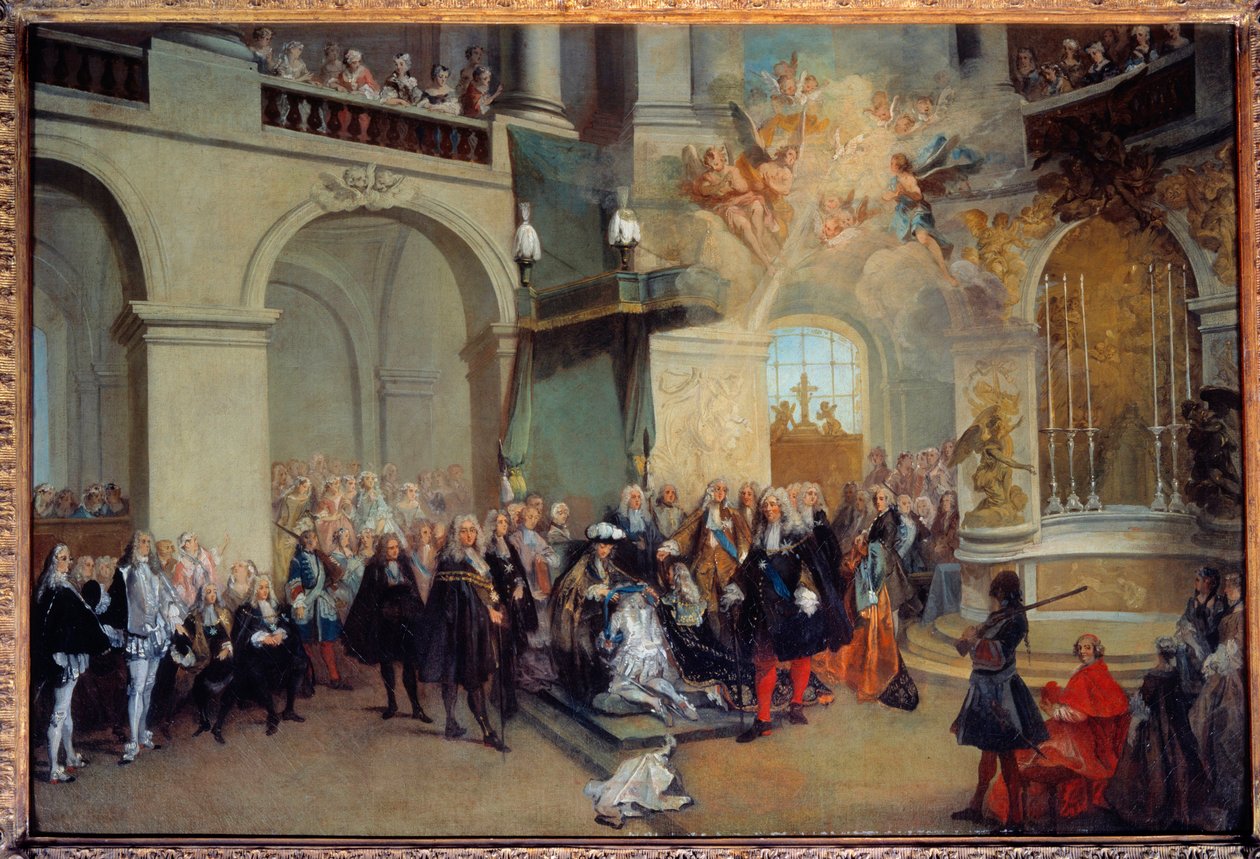 A Szentlélek Rend (Szentlélek rend) átadása a versailles-i kápolnában 1724.03.06. Nicolas Lancret (1690-1743) festménye 1724 V. 0,56x0,81 m alkotó: Nicolas Lancret