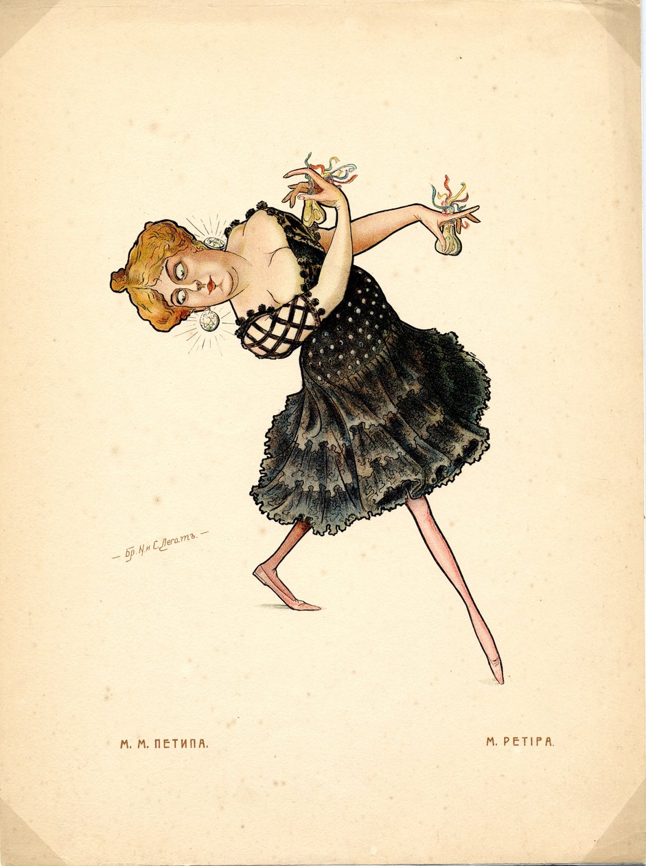 Marie Petipa (1857-1930) orosz balerina portréja – Nyikolaj Gustavovics Legat (1869-1937) litográfiája, a Ballet russe en karikatúrákból kivonat alkotó: Nicolas Legat