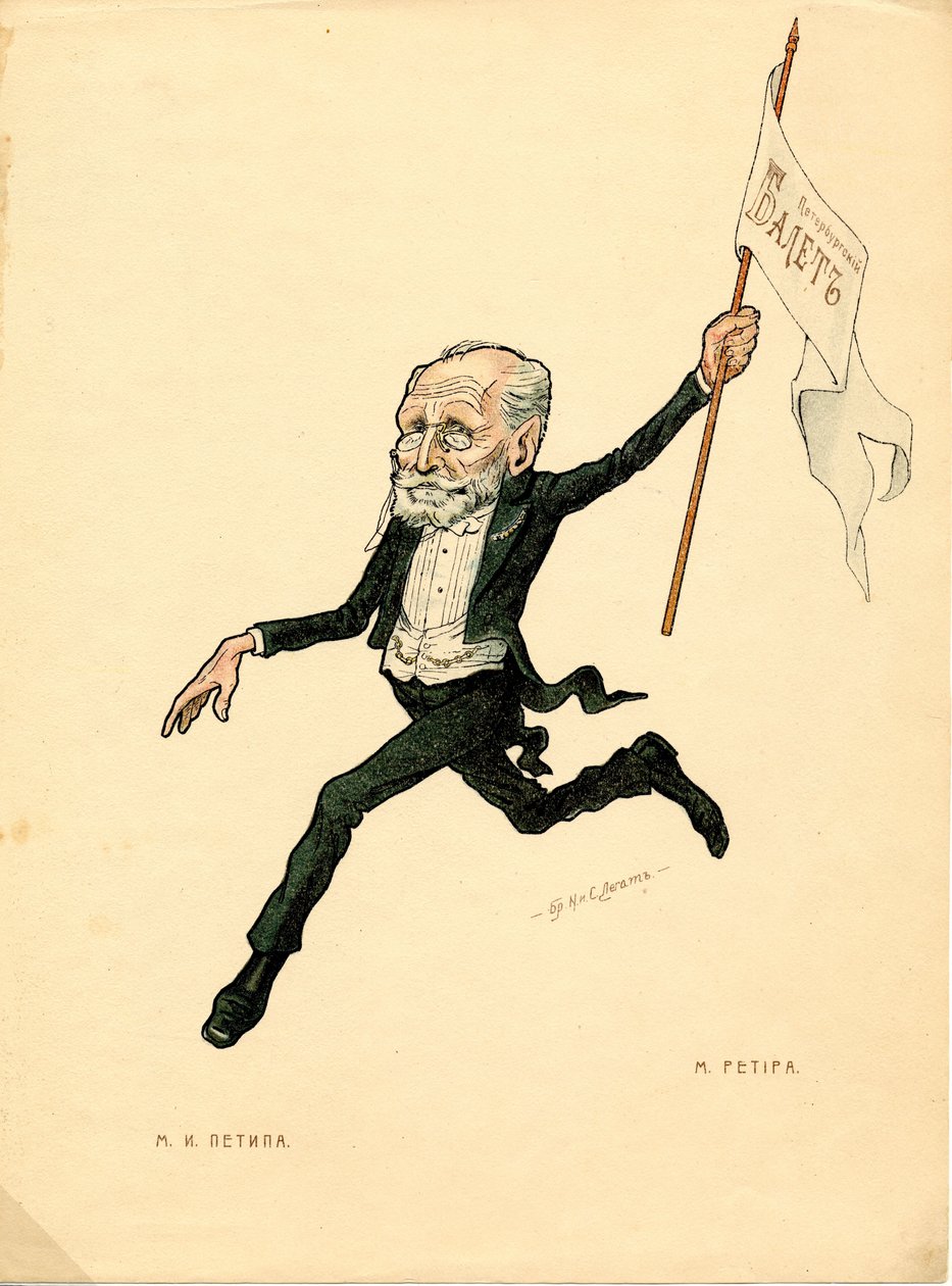 Marius Petipa (1818-1910) francia táncos és koreográfus portréja – Nikolai Gustavovich Legat (1869-1937) litográfiája, a Ballet russe en karikatúrákból kivonat alkotó: Nicolas Legat