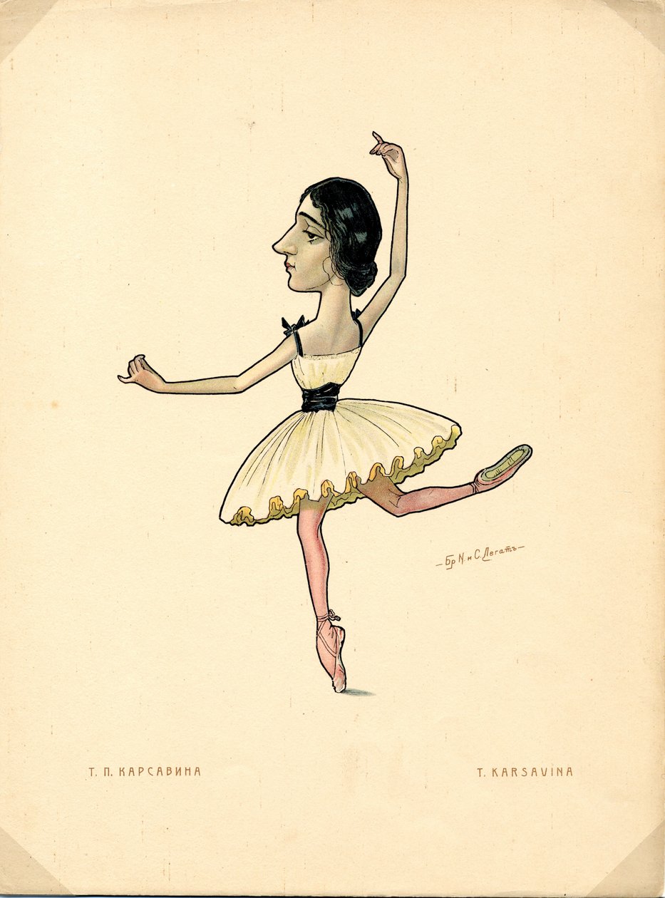 Tamara Karsavina (1885-1978) orosz balerina portréja – Nyikolaj Gustavovics Legat (1869-1937) litográfiája, a Ballet russe en karikatúrákból kivonat alkotó: Nicolas Legat