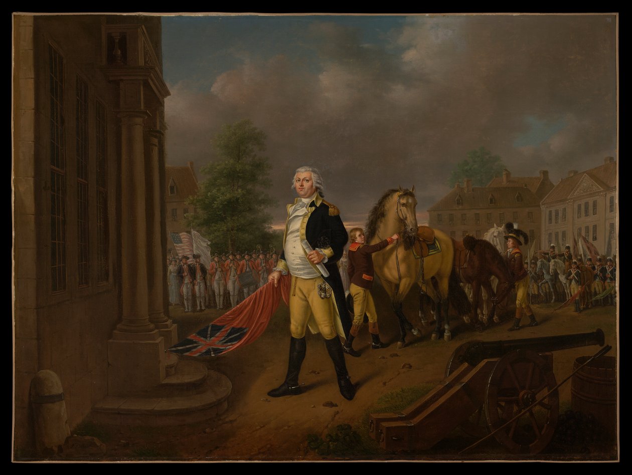 Humphreys tábornok átadja a Yorktownban elvitt szabványokat a kongresszusi teremnek (Philadelphia) alkotó: Nicolas Louis Albert Delerive
