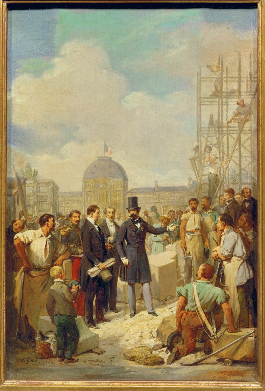 III. Napóleon meglátogatja az Új Louvre építési területét alkotó: Nicolas Louis Francois Gosse