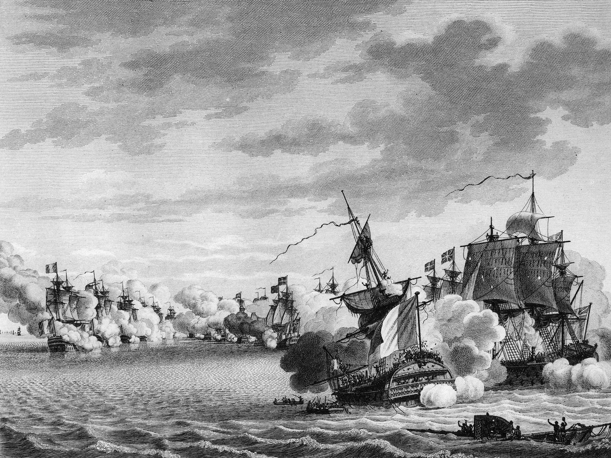 A francia forradalom háborúja és forradalomellenes mozgalmak: A Renaudin kapitány vezette „” Avenger de Peuple” francia hajó csata június 3-án alkotó: Nicolas Marie (after) Ozanne