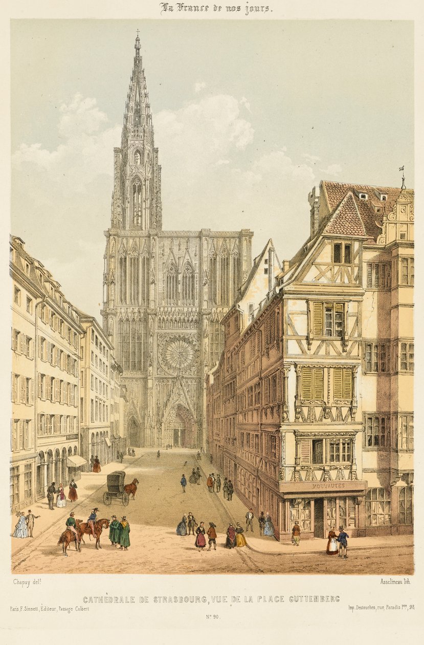 A Rue Mercière és a strasbourgi katedrális nyugati frontja alkotó: Nicolas Marie Joseph (after) Chapuy