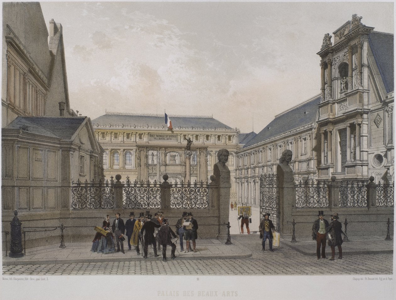 Palais des Beaux-Arts, Párizs, illusztráció a „Párizs pompájában”, kiadó: Henri Charpentier, metszett Philippe Benoist (szül. 1813) 1861 alkotó: Nicolas Marie Joseph Chapuy