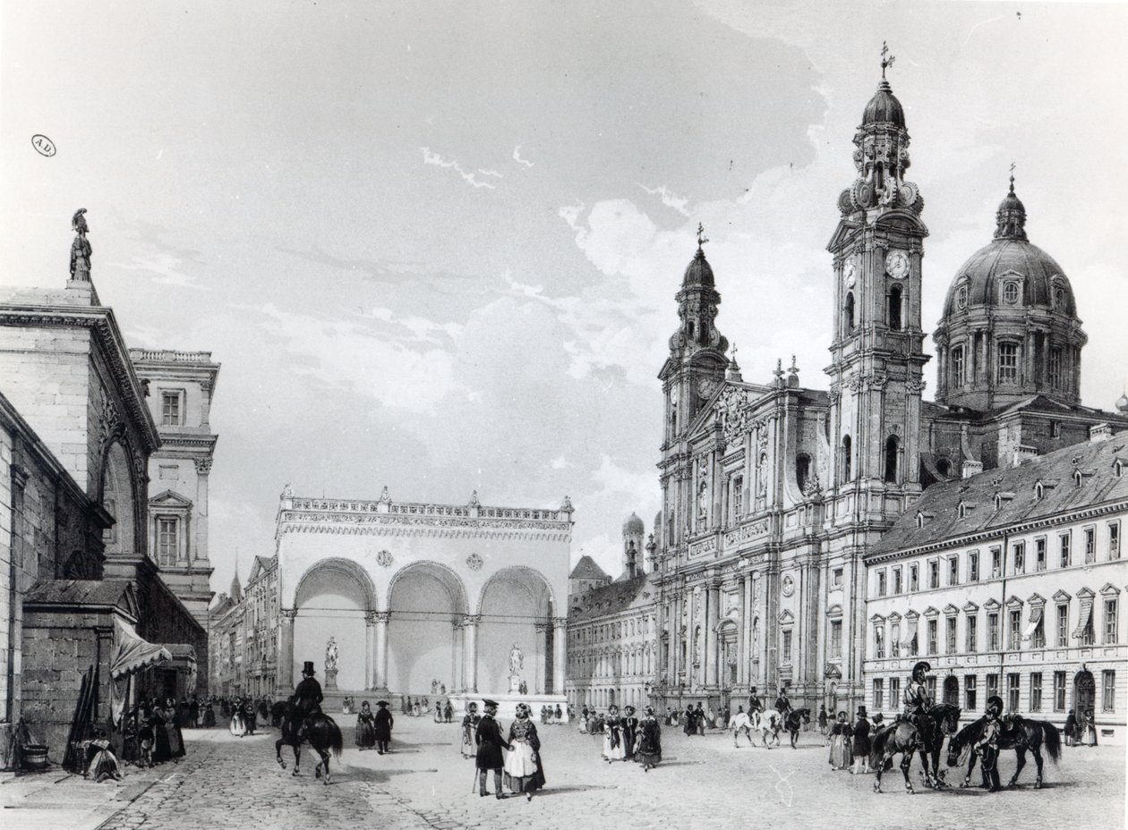 Királyi palota, marsallok csarnoka és a Theatines-templom Münchenben, XIX. század első fele alkotó: Nicolas Marie Joseph Chapuy