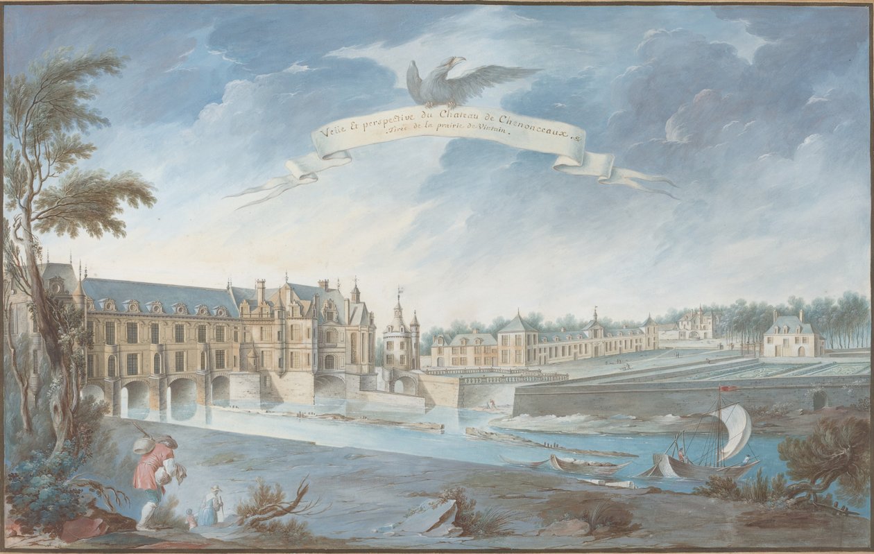 A Chateau de Chenonceaux kilátása és perspektívája alkotó: Nicolas Marie Ozanne