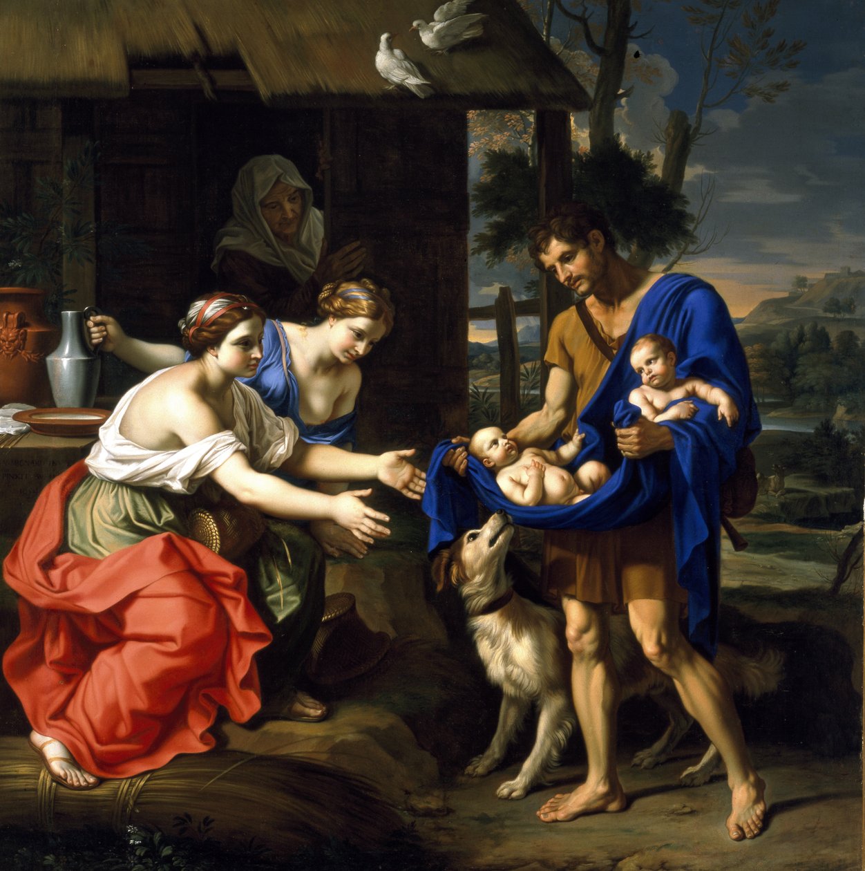 Faustulus pásztor, aki Romulust és Remust a feleségéhez hozza alkotó: Nicolas Mignard