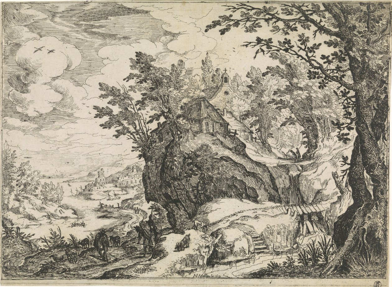 Hegyi táj templommal Hegyi tájak (sorozat címe) alkotó: Nicolas Moillon
