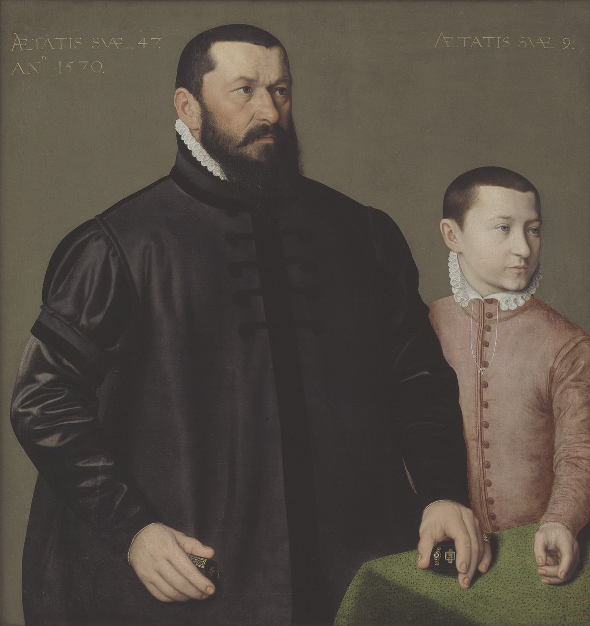 Hans Lencker (1523-1585) nürnbergi ötvös és 9 éves fia, ifjabb Elisius portréja alkotó: Nicolas Neufchatel