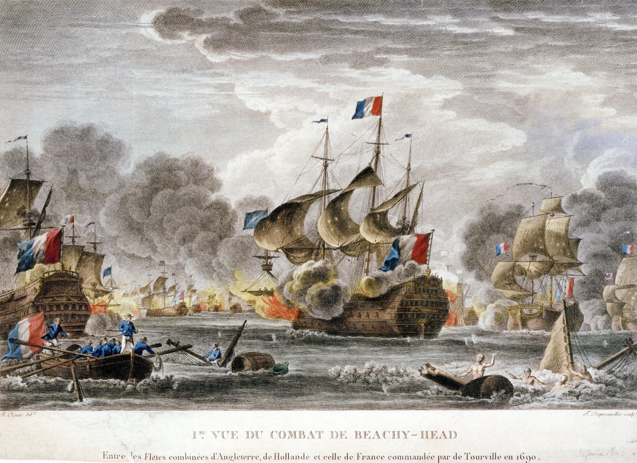 Augsburgi ligaháború: "A Cape Beveziers vagy Beachy Head-i csata látványa a francia és angol-holland flották között 1690. július 10-én" Nicolas Ozanne (1728-1811) rajza. alkotó: Nicolas Ozanne