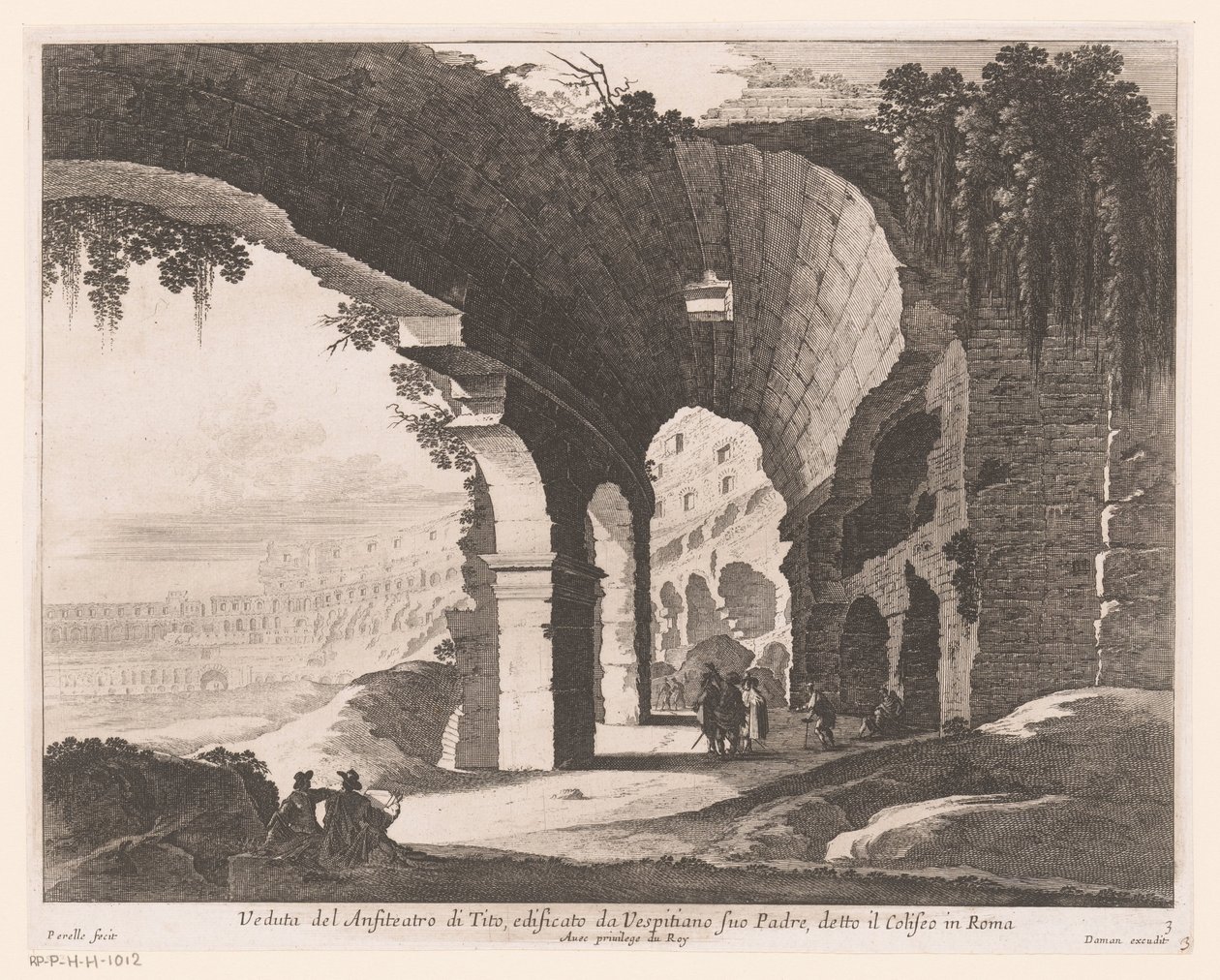 Kilátás a Colosseum belsejére Veduta del Anfiteatro di Tito, edificato da Vespitiano (...) (cím a tárgyon) alkotó: Nicolas Perelle