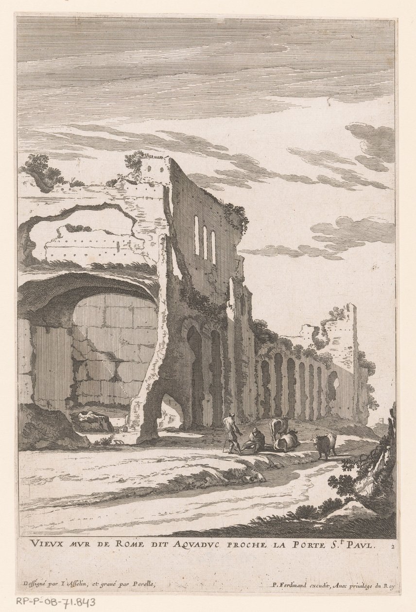 Egy vízvezeték romjai Rómában Vieux Mur de Rome dit Aquaduc proche la Porte St. Paul (cím a tárgyon) alkotó: Nicolas Perelle