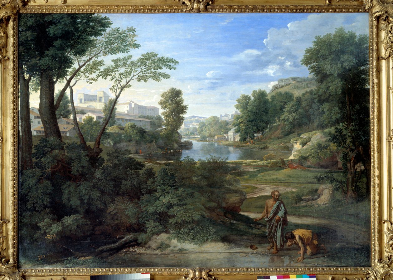 Diogene eldobja az ecvilét. Nicolas Poussin festménye alkotó: Nicolas Poussin