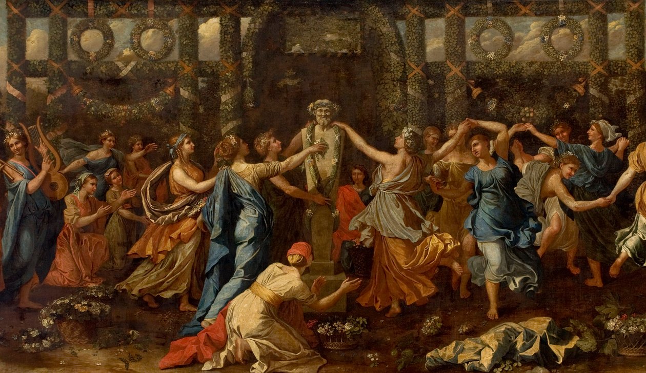 Nőnek álcázott Hymenaios Priapusnak való felajánlás során, 1635 körül (olaj, vászon) (részlet) alkotó: Nicolas Poussin