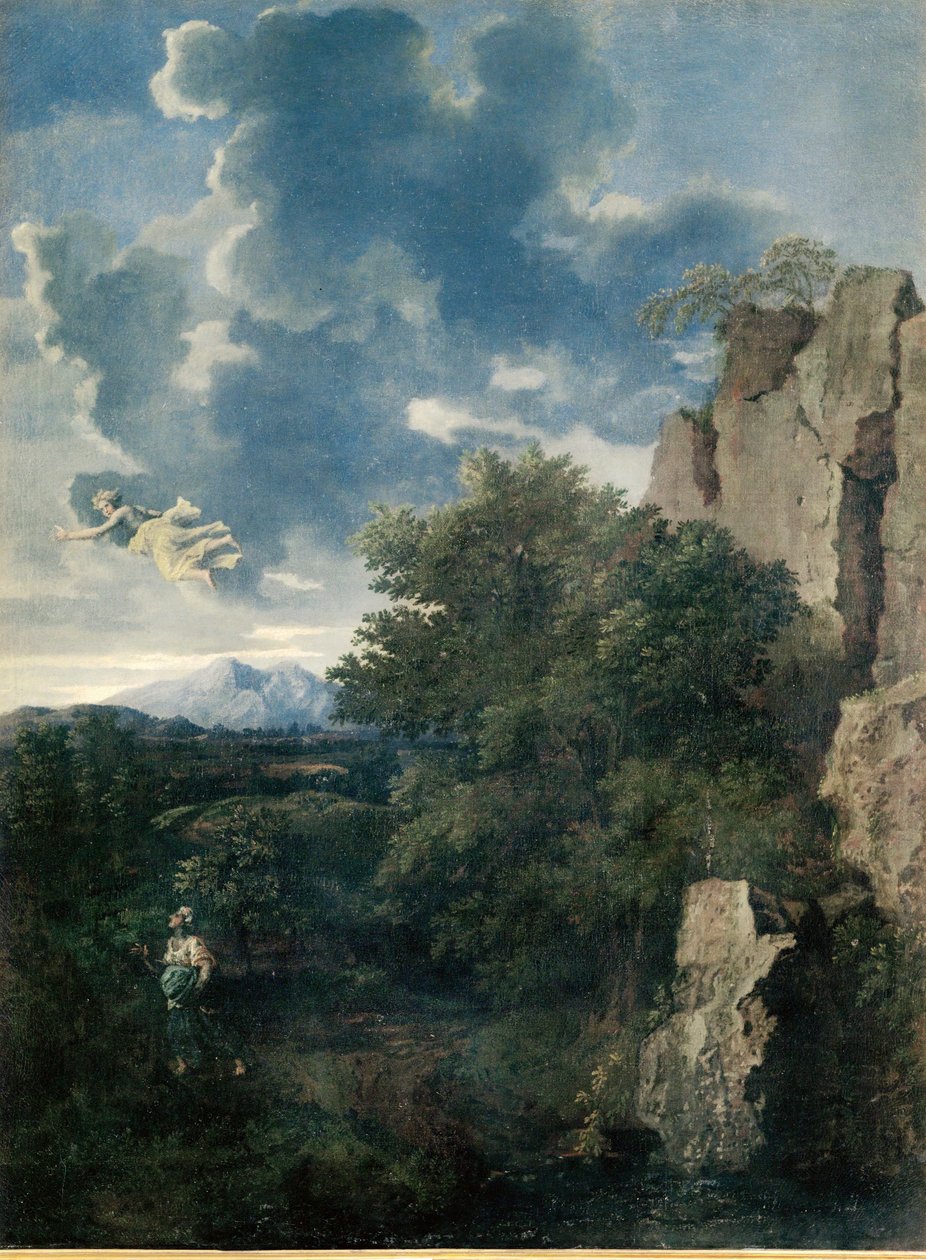 Tájkép Hágárral és az angyallal (festmény, vászon) alkotó: Nicolas Poussin