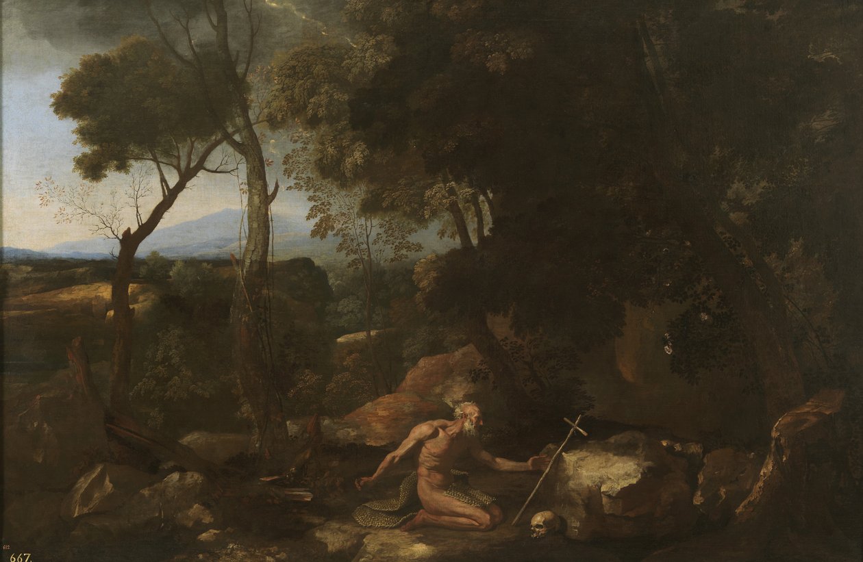 Táj Remete Szent Pállal, 1638 alkotó: Nicolas Poussin