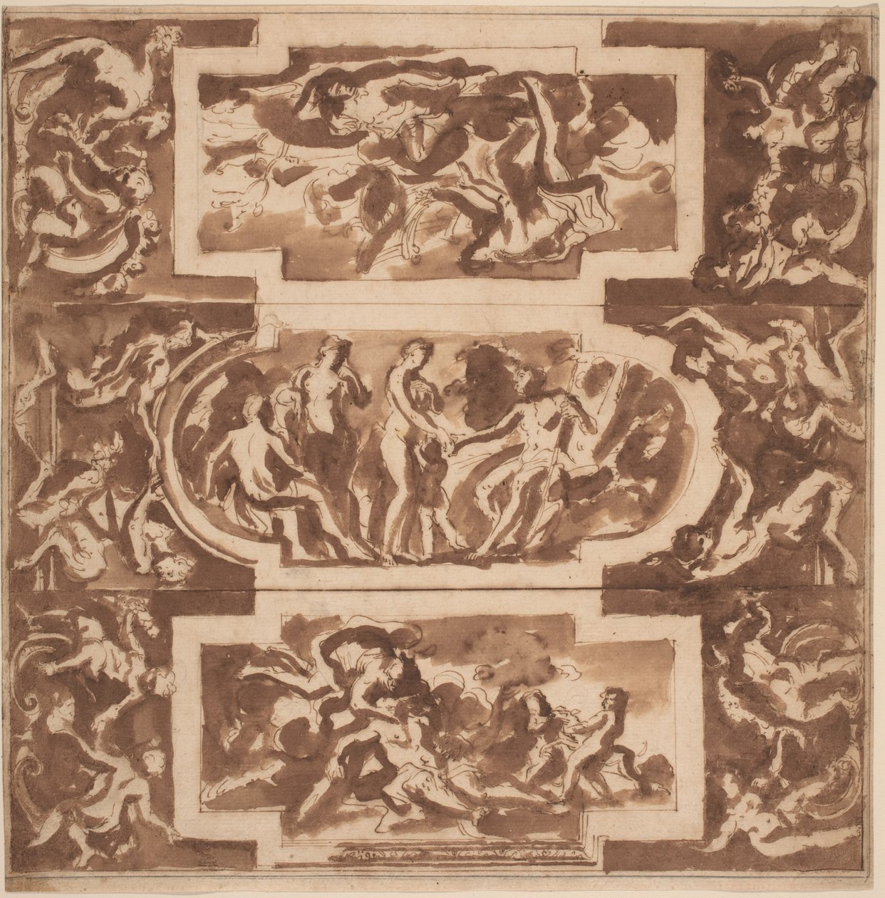 Modello a mennyezetért: Diana és a Dead Endymion, Párizs ítélete és Adonis halála alkotó: Nicolas Poussin