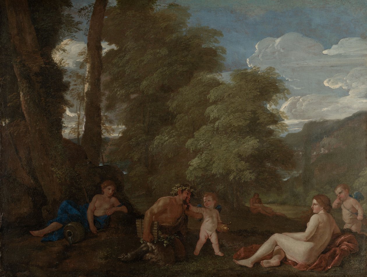 Nimfák és szatír, vagy Amor Vincit Omnia, 1625-27 (olaj, vászon) alkotó: Nicolas Poussin