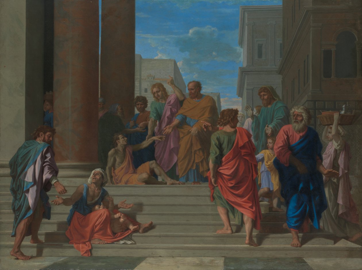 Szent Péter és János meggyógyítja a sántát, 1655. alkotó: Nicolas Poussin