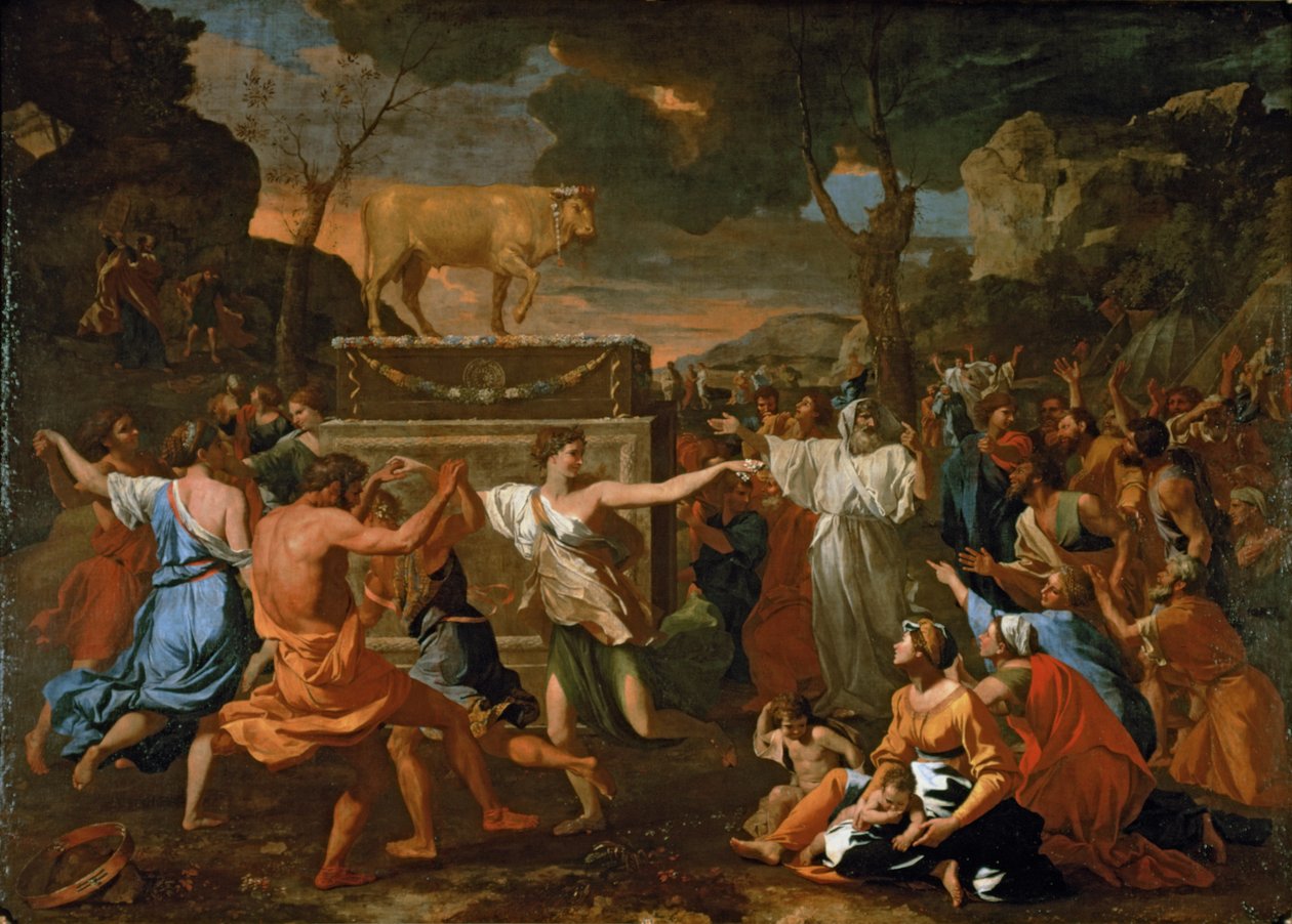 Az aranyborjú imádása ... alkotó: Nicolas Poussin